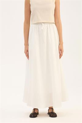 Lila Keten Gömlek, Bambu Şal, Cepli Beyaz Etek Kombin