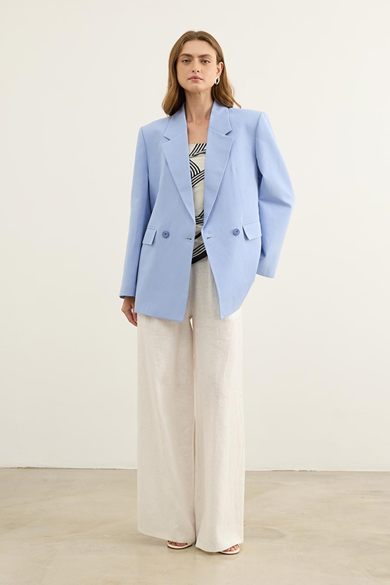 Keten Karışımlı Blazer Ceket Bebe Mavisi