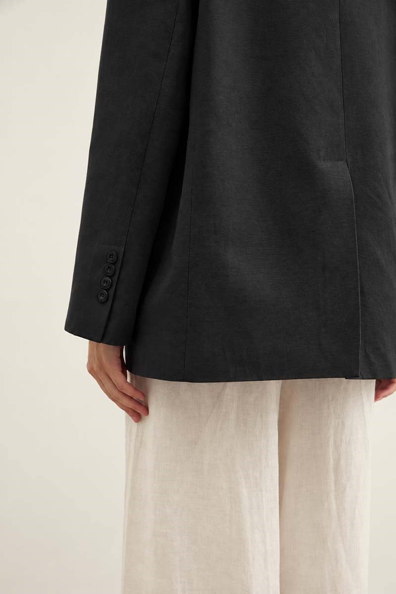 Keten Karışımlı Blazer Ceket Siyah