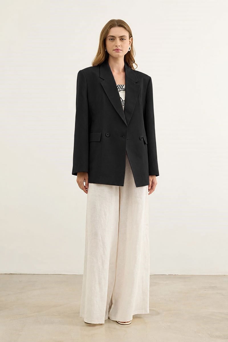 Keten Karışımlı Blazer Ceket Siyah