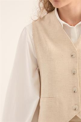 Keten Klasik Yelek Naturel