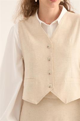 Keten Klasik Yelek Naturel