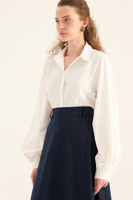 Keten Kloş Etek Lacivert