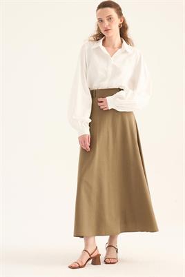 Keten Kloş Etek Haki