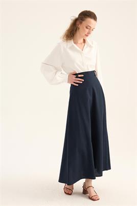 Keten Kloş Etek Lacivert