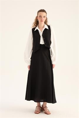 Keten Kloş Etek Siyah