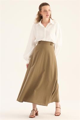 Keten Kloş Etek Haki