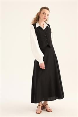 Keten Kloş Etek Siyah