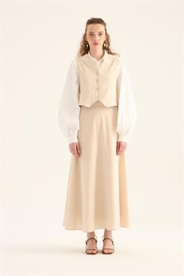 Keten Kloş Etek Naturel