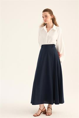 Keten Kloş Etek Lacivert