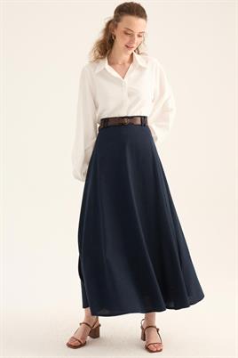 Keten Kloş Etek Lacivert