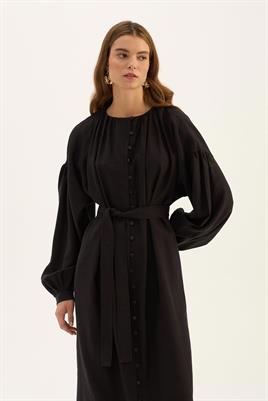 Keten Tensel Elbise Siyah