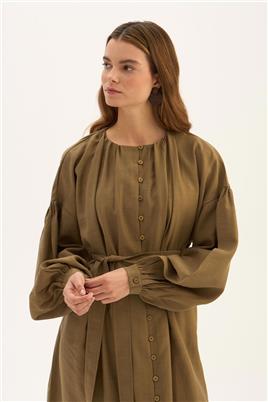 Keten Tensel Elbise Haki