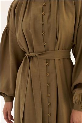 Keten Tensel Elbise Haki