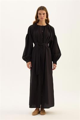 Keten Tensel Elbise Siyah