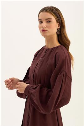 Keten Tensel Elbise Koyu Bordo