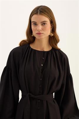 Keten Tensel Elbise Siyah