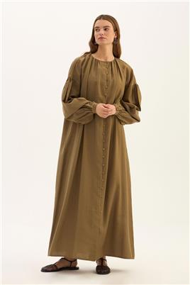 Keten Tensel Elbise Haki