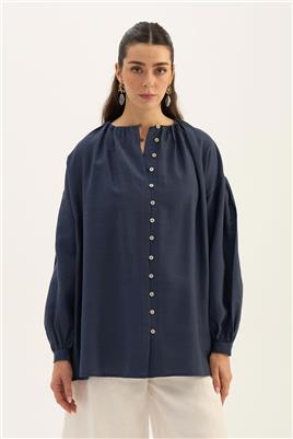 Keten Tensel Gömlek Lacivert