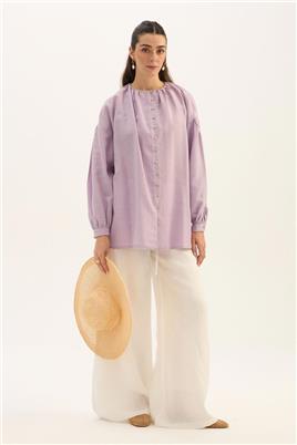 Keten Tensel Gömlek Lila