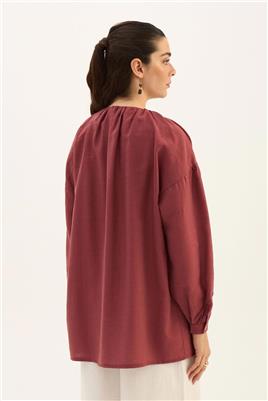 Keten Tensel Gömlek Vişne