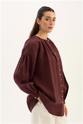 Keten Tensel Gömlek Koyu Bordo