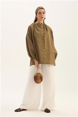 Keten Tensel Gömlek Haki