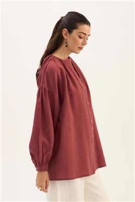 Keten Tensel Gömlek Vişne