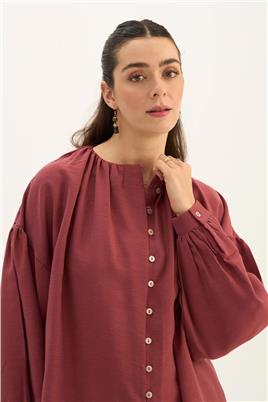 Keten Tensel Gömlek Vişne