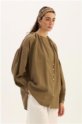 Keten Tensel Gömlek Haki