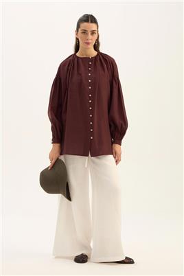 Keten Tensel Gömlek Koyu Bordo