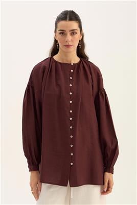 Keten Tensel Gömlek Koyu Bordo
