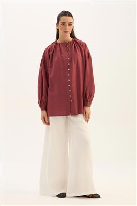 Keten Tensel Gömlek Vişne