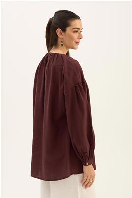 Keten Tensel Gömlek Koyu Bordo