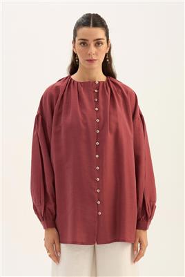 Keten Tensel Gömlek Vişne