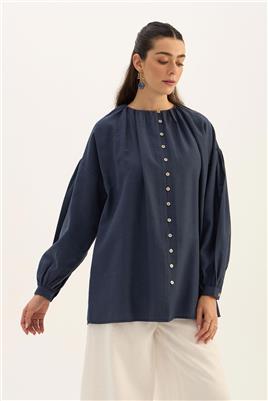 Keten Tensel Gömlek Lacivert