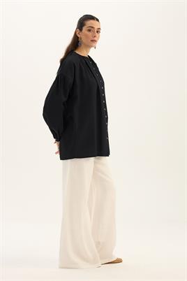 Keten Tensel Gömlek Siyah