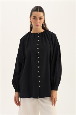 Keten Tensel Gömlek Siyah