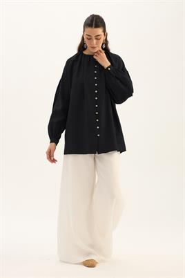 Keten Tensel Gömlek Siyah