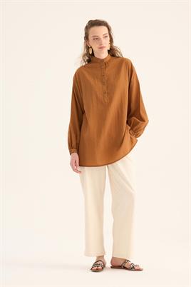 Kırışık Dokulu Bluz Taba