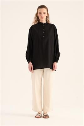 Kırışık Dokulu Bluz Siyah
