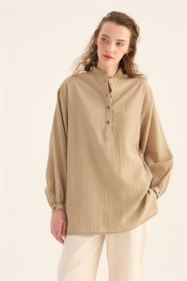 Kırışık Dokulu Bluz Vizon