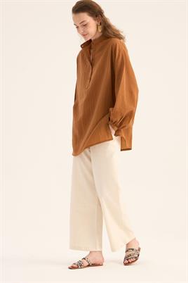 Kırışık Dokulu Bluz Taba