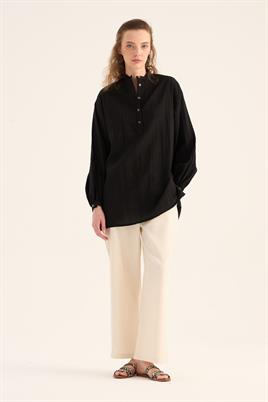 Kırışık Dokulu Bluz Siyah