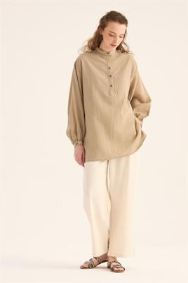 Kırışık Dokulu Bluz Vizon