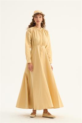 Kırışık Dokulu Elbise Sarı