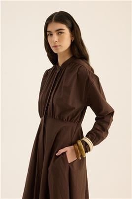 Kırışık Dokulu Elbise Acı kahve