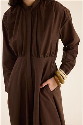 Kırışık Dokulu Elbise Acı kahve