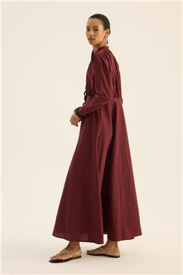 Kırışık Dokulu Elbise Bordo