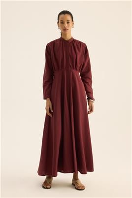 Kırışık Dokulu Elbise Bordo
